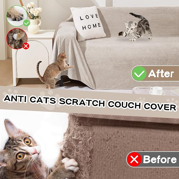 MEETSKY Sectional Couch Cover Washable, Oversized Sofa Cover for 3 Cushion Couch Sofa, Cat Scratch Proof Furniture Protector Covers Soft L Shape Sofa Covers for Dogs, 91" x 150", Oat - Image 2