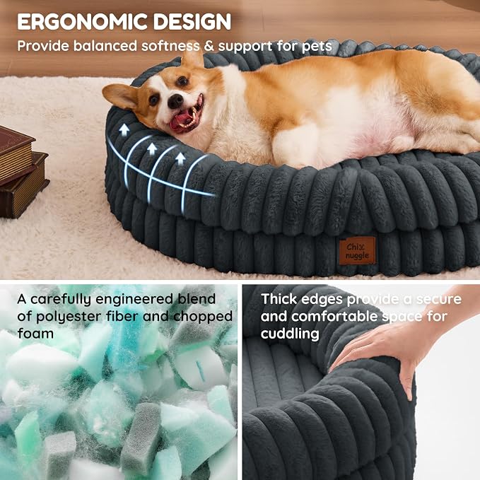 ChiXnuggle Orthopedic Dog Bed, Washable Cover, Faux Fur Bolster Pet Couch | waterproof,egg crate foam,non-slip bottom,for large dogs,dark grey,35*28*7,dog sofa - Image 4