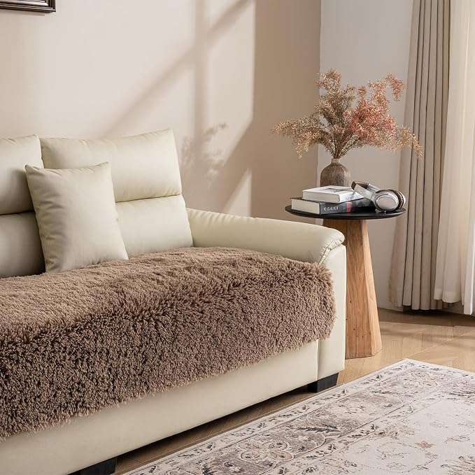 Dogs/Cats Bed Mats, Dog Pad Washable Removable Couch Cover with Anti-Slip Back, Plush Long Fur Mat, Perfect for Small, Medium and Large Dogs.(Brown, 30"x90") by SNUGGLESINTO