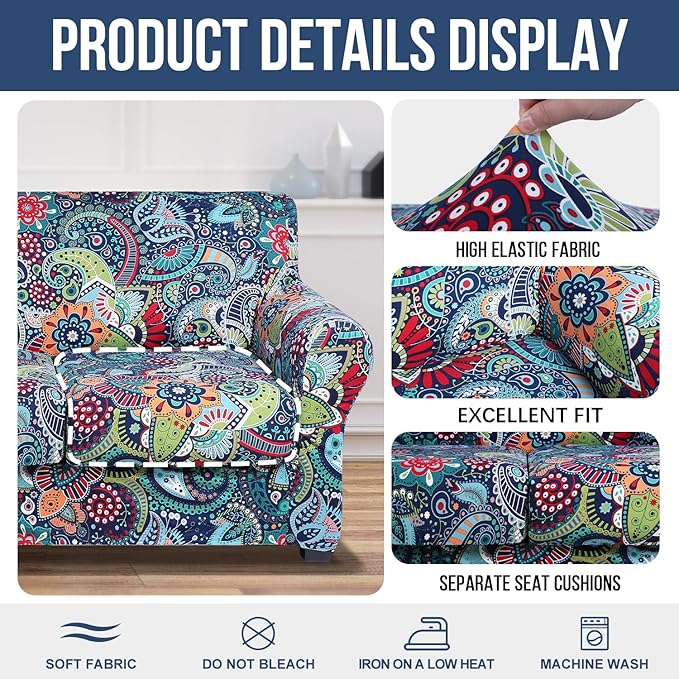 hyha Stretch Couch Covers, Chair/Sofa Covers, Armchair Slipcover for Dogs | Floral Pattern, Printed, 2 Pieces, Separate Couch Cushion Slipcover, Soft Chair Cover with Elastic Bottom for Pets (Armchair) - Image 4