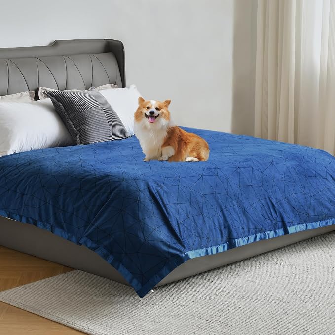 Softan Waterproof Blanket Cover 90"x90" for Baby, Adults, Dogs, Cats or Any Pets, 3 Layer Protector and 100% Leak Proof Blanket for Bed, Sofa and Other Furniture, Easy to Clean, Navy & Light Grey by softan