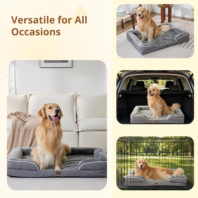 EGOHOME Orthopedic Dog Bed with Sides for Large Dogs 36x27x6.5in Grey | Water Resistant Egg Crate Foam Dog Couch with Removable Washable Cover & Non-Slip Bottom, Comfort Support Pet Sofa - Image 7