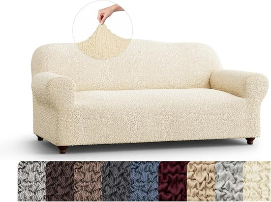 PAULATO BY GA.I.CO. Sofa Slipcover - Stretch Couch Cover - Stylish Cushion Sofa Cover - Soft Polyester Fabric Slipcover - 1-Piece Form Fit Washable Protector for Pet - Mille Righe Collection - Cream by PAULATOBYGAICO