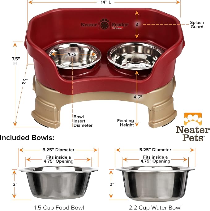 Neater Feeder Deluxe Mess-Proof Elevated Dog Bowls for Small Dogs (Up to 19 lbs), 2 Height Adjustable (6” & 7.5”) No-Spill Raised Dog Bowl Stand, Stainless Steel Food Bowl Set, Made in USA, Cranberry - Image 9