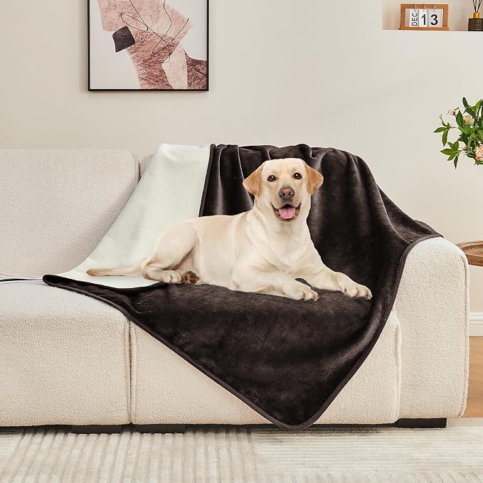 Waterproof Blanket 80"x90" for Adults, Reversible Waterproof Bed Cover for Dogs Cats Pets, Soft Leakproof Blanket for Bed Couch Sofa Furniture Protector, Brown/Off White - Image 6