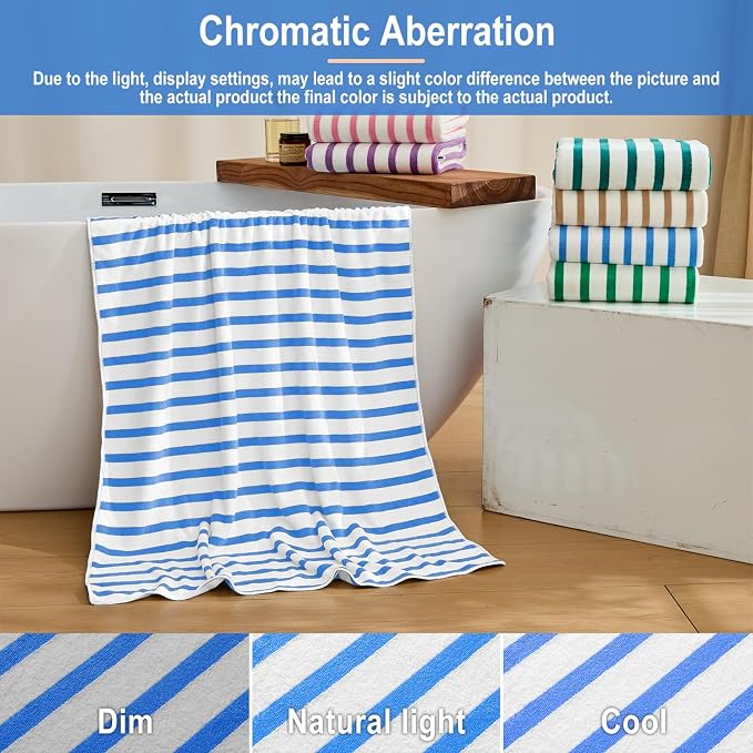 JML Microfiber Bath Towel Sets, 4 Pack, 27" x 55", Cabana Stripe Blue | Soft, Super Absorbent, Fast Drying Bath Towel Set for Swimming, Pool, Summer Beach Party - Image 7