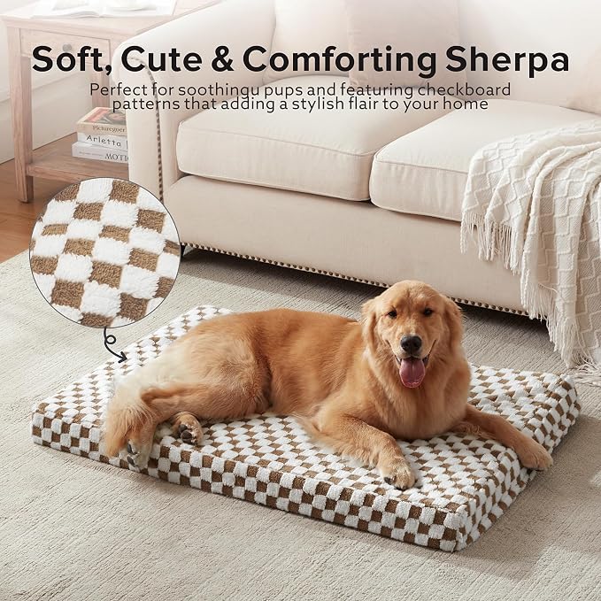 JOEJOY Dog Bed for Medium Dogs, Large Orthopedic Dog Bed with Removable Washable Cover, Cute Modern Plush & Memory Egg Crate Foam Dog Bed, 30 x 20 inch, Brown - Image 2