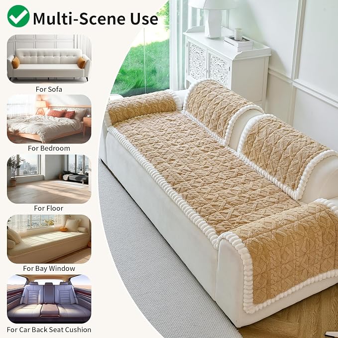 Fuzzy Couch Covers for Dogs, Non Slip Thick Dog Couch Cover Protector, Plush Pet Couch Covers for Sofa Washable, Soft Sofa Cushion Slipcovers Pet Friendly(1PC, Light Brown, 27.6”x94.5”) - Image 5