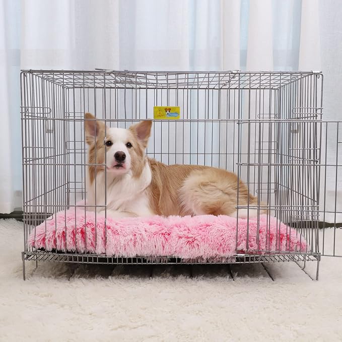XL Dog Bed Large Crate Pad 42", Washable Pink Plush Soft Pet Bed Mat | Machine Washable, Anti-Slip Bottom, Dog Mats for Sleeping, Kennel Pad 41*27", Ultra Soft Cozy, Easy to Care, 85 lbs - Image 4