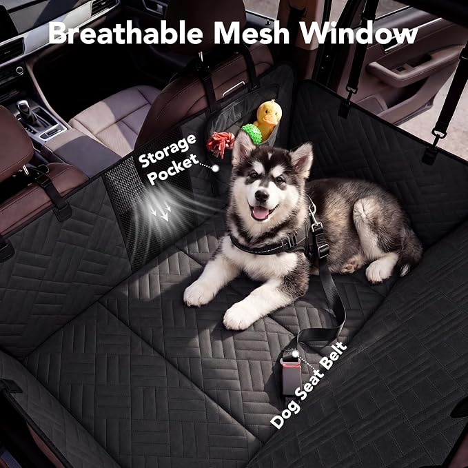 Dog Car Seat Cover, Hard Bottom Back Seat Hammock Waterproof 400lbs | 600D scratch-resistant oxford, non-slip base, breathable mesh window, storage pockets, machine washable, fits most vehicles - Image 8