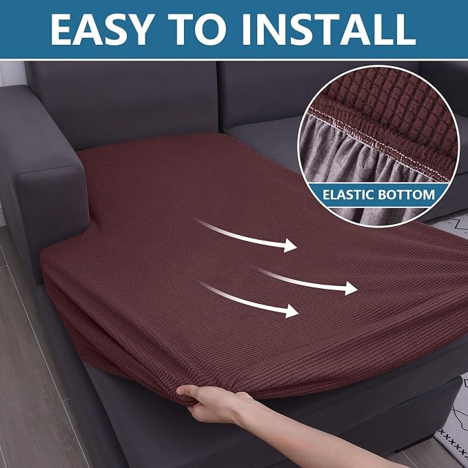 hyha Waterproof Sectional Couch Covers, Non Slip Sofa Cushion Covers | L Shape Sectional Fit, Stretch Jacquard Fabric, Elastic Bottom, Waterproof Protection (1 Piece for Chaise) - Image 5