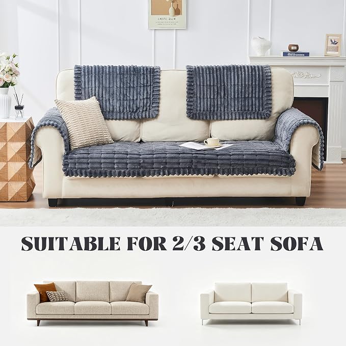 beeweed Couch Covers for Sofa, Couch Covers for Dogs Washable, Non Slip Plush Sofa Slipcovers, Couch Furniture Protector Pet Friendly, Dark Grey, 27.6” x 70.9” - Image 6