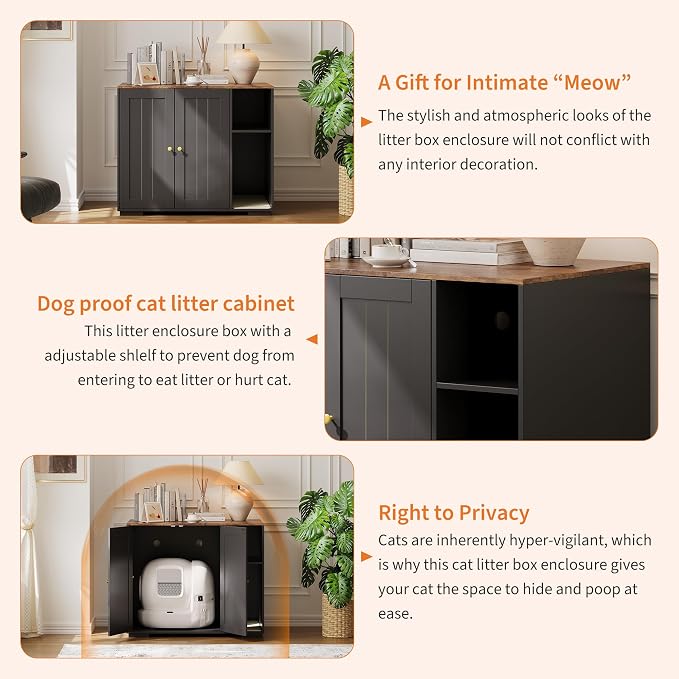Large Cat Litter Enclosure with Litter Collector, Enclosure for Self-Cleaning Litter Boxes,Adjustable Shelf for Dog Proof,Charging Station, Large Hidden Litter Box for Cat, Cat House - Image 6