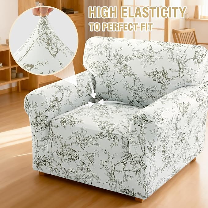 H.VERSAILTEX Printed Chair Slip Cover Floral Pattern Sofa Cover Soft Skin-Friendly Fabric High Stretch Couch Covers Pet Couch Covers for Sofa(Garden Bliss-Sage,Chair) - Image 6
