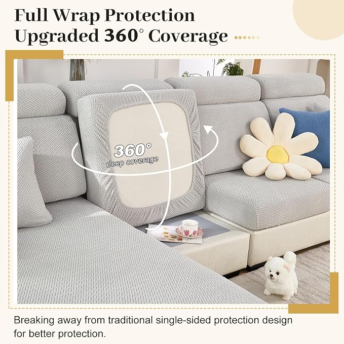 Couch Cushion Covers & Couch Cover for Sectional Sofas, Reversible Non-Slip Sofa Slipcovers, Washable Pet Proof Home Decor Protector (Orgen, 2 Seats + Chaise Cover) - Image 5