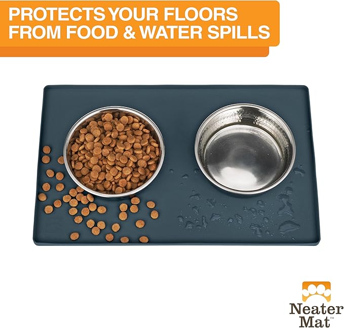 Neater Pet Brands Neater Mat Pet Mats for Food and Water, Cat & Dog Bowl Mat Waterproof Silicone, Feeding Tray, Dog Food Mats for Floors, Placemat w/Raised Edge for Under Bowls, 19” x 12”, Slate Blue - Image 2