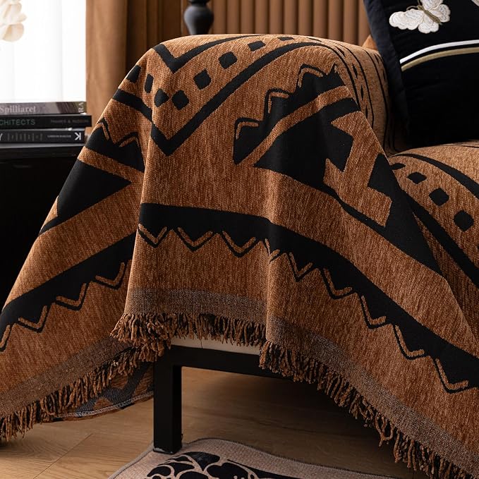 ROOMLIFE Dark Brown Couch Cover 3 Cushion Sofa, Washable Non Slip Furniture Sofa Protector Cover, Soft Chenille Sofa Slipcovers Sectional L Shape Dogs Couch Cover Throw Blanket with Tassels71''X150'' - Image 8