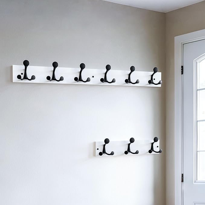 SKOLOO 36-Inch White Wood Coat Rack Wall Mount with 6 Triple Hooks - Ideal for Family Entrances, Classrooms, and Pet Supplies Storage - Perfect Coat Hooks for Wall, Pack of 2 - Image 3