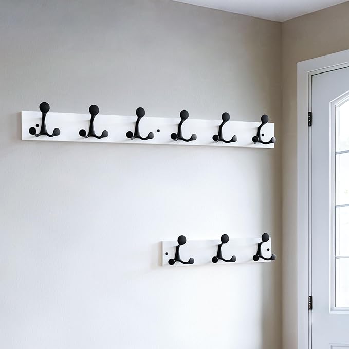 SKOLOO 36-Inch White Wood Coat Rack Wall Mount with 6 Triple Hooks - Ideal for Family Entrances, Classrooms, and Pet Supplies Storage - Perfect Coat Hooks for Wall - Image 3