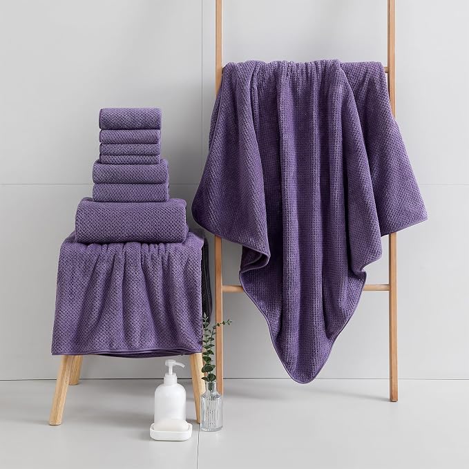 18 Piece Microfiber Bath Towels Set - 6 Bath Sheets,6 Hand Towels And 6 Washcloths,Soft Family Towels,Highly Absorbent Bathroom Towel,Quick Dry Shower Towel Luxury Towels For Hotel Spa Dorm-Purple - Image 4