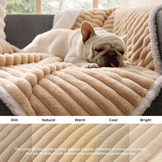 Bedsure ComfyFleece™ Waterproof Dog Blankets for Medium Dogs 30"x40" | Soft Plush Puppy Cat Blanket, Washable Corduroy Fleece,Cozy Calming Reversible Furniture Protector for Pet, Tuscan Beige - Image 5
