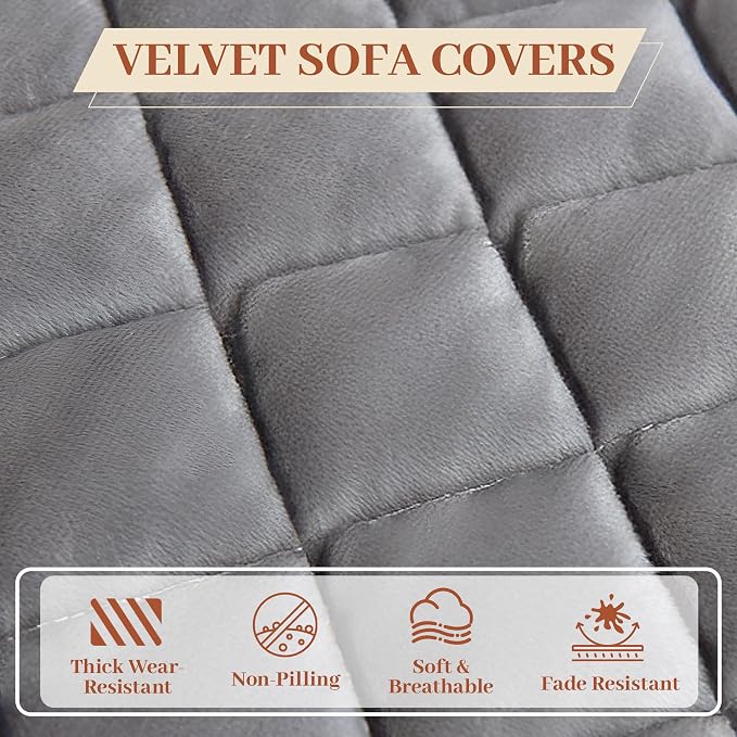 ALIECOM Sofa Cover Waterproof Couch Cover for Dogs Washable Velvet Sofa Slipcovers Loveseat Covers for 2 Cushion Couch Pet Friendly Non Slip Furniture Protector (Medium Grey, 27.6" x 59.1") - Image 5
