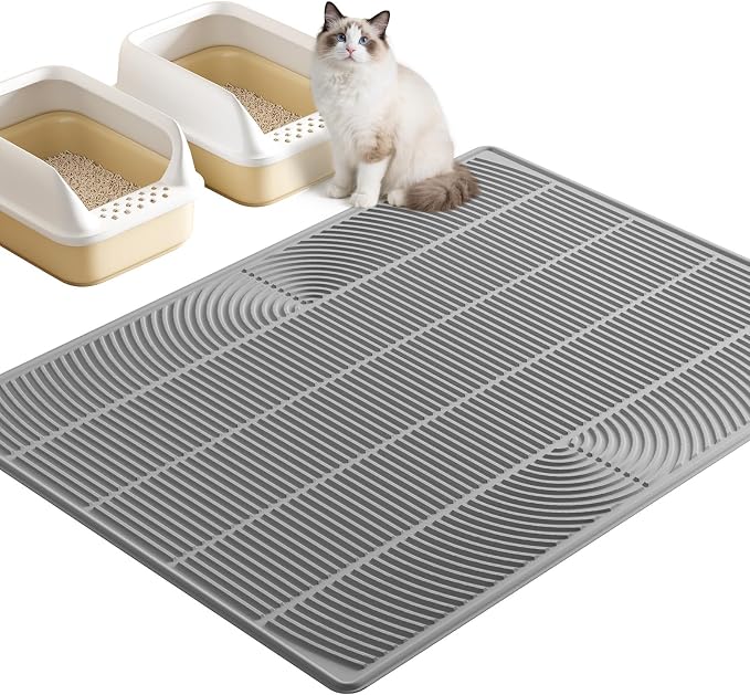 TRZZ XXL Cat Litter Mat, Large Silicone Waterproof Mat, Gray | Non-Slip, Easy to Clean, Cat Litter Trapping Mat, Kitty Litter Catcher, Scatter Control, for Floor by TRZZ