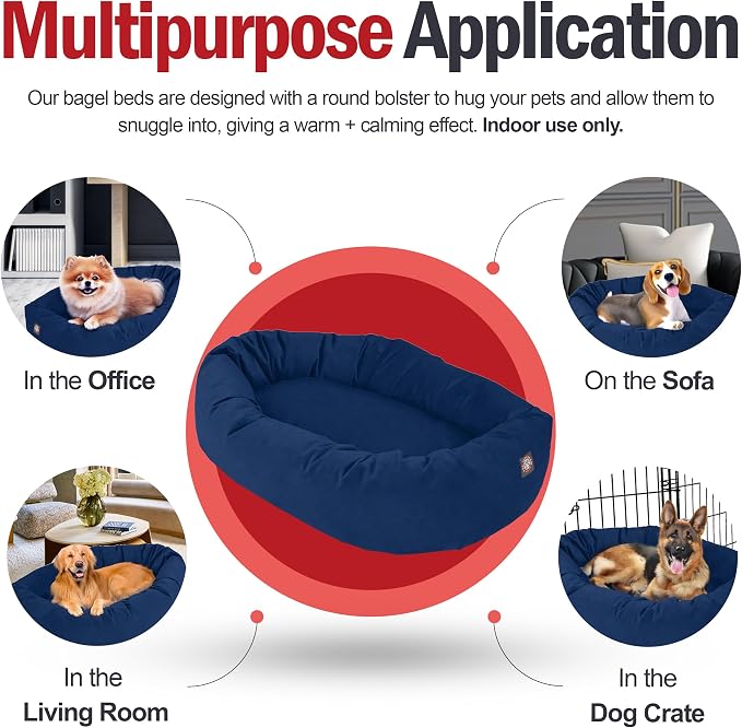 Majestic Pet 52 Inch Suede Calming Dog Bed Washable – Cozy Soft Round Dog Bed w/Spine Support for Dogs to Rest Head - Fluffy Donut Dog Bed 52x35x11 (Inch) - Round Pet Bed X- Large – Navy (2025) - Image 5