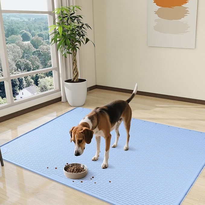 Dog Food Mat 50''x35'' Extra Large Dog Mat for Food and Water, Blue | Silicone Dog Bowl Mat with Raised Edge, Waterproof Non-Slip Pet Feeding Mat for Floors, fit for Dog Cat Bowls - Image 7