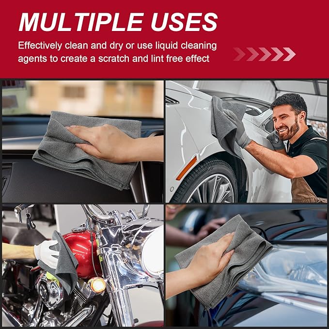 Oudain 16 Pcs Microfiber Cleaning Cloth 16x16 Inch Microfiber Towels for Car Ultra Absorbent Cleaning Rags Reusable Lint Free Streak Free Detailing Towel for Car Washing Drying Dusting (Gray) - Image 5