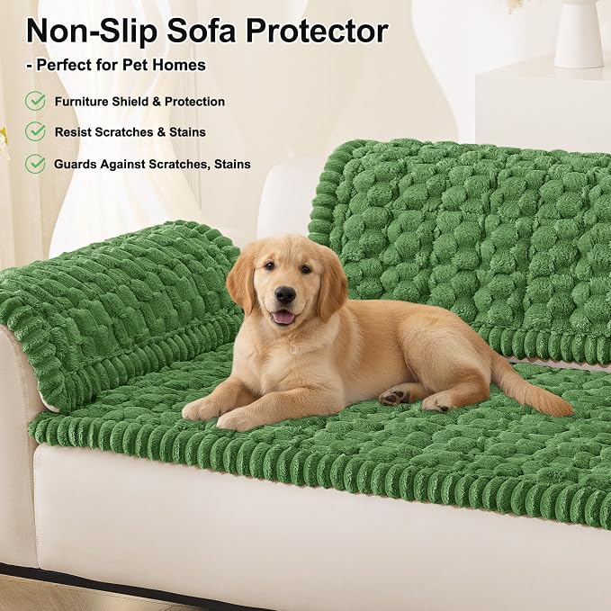 Smiry Non Slip Couch Covers for Dogs, Scratch Resistant Pet Sofa Protector | Machine Washable Soft Fuzzy Thick Furniture Cover for Sofa Loveseat Sectional Large Dogs, Olive Green, 27.6" x 82.7" - Image 10