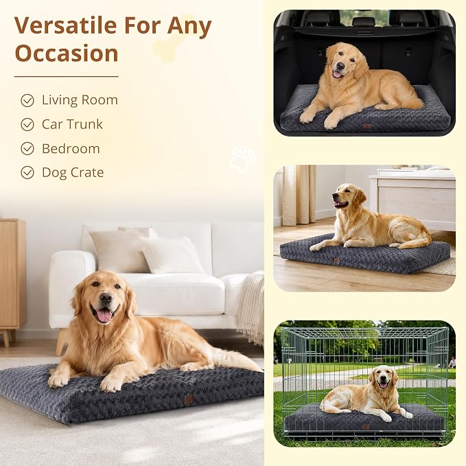 EGOHOME Extra Large Dog Bed, Shredded Memory Foam, Washable, Non-Slip | Balanced Support Foam, CertiPUR-US, Removable Washable Cover, Rose Velvet, Dog Crate Bed & Kennel Pad, 47 x 29 Inch, Gray - Image 7