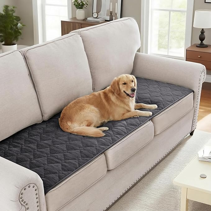 H.VERSAILTEX Couch Cover Chenille Pet Fuzzy Sofa Covers for 3 Cushion Couch Anti Slip Washable Sofa Slipcovers with Strap Soft Couch Protector Cover for Dogs Cats Kids(27.6" x 82", Grey) by HVERSAILTEX