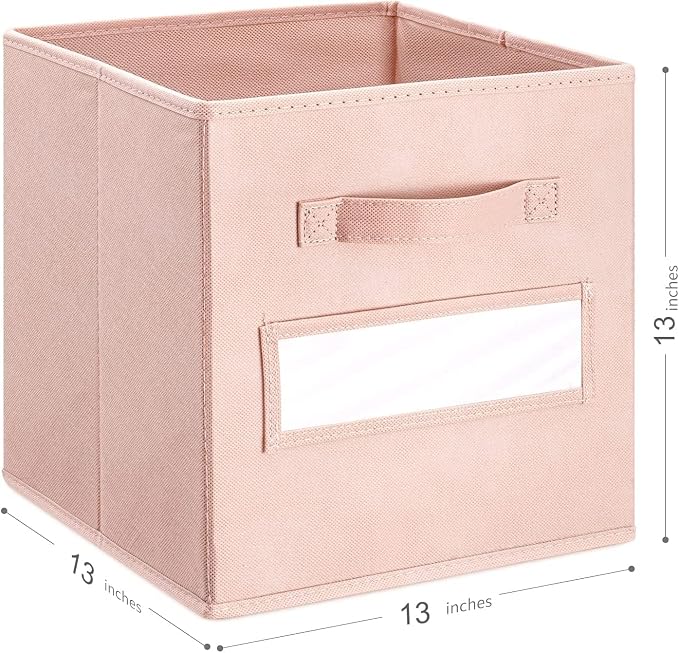 13x13x13 storage cube bins(Set of 10) Fabric storage cubes with 10 Labels Window Cards & a Pen, storage cubes 13x13, Collapsible 13 inch cube storage bins, Cubby Organizer Boxes, Pink - Image 3
