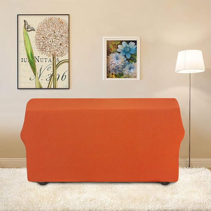 Easy-Going Stretch Loveseat Couch Covers Washable Orange | 1-Piece Loveseat Covers for 2 Cushion Couch Furniture Protector RV Sofa Slipcover Soft with Bottom for Kids Pets - Image 4