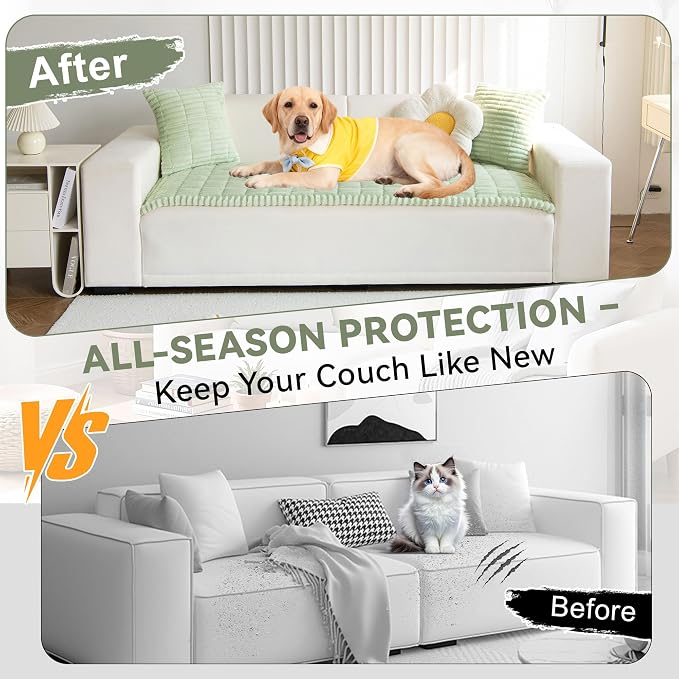 OTOB Dog Couch Covers for 3 Cushion Washable Non Slip Plush Pet Friendly Bed Mat Sofa Cover for Dogs, All Seasons Cozy Soft Fuzzy Furniture Protector Sofa Slipcovers (Matcha Green, 27.6" x 59.1") - Image 2