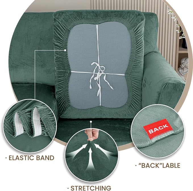 XINEAGE 4-Piece Velvet Oversize Sofa Cover,Couch Covers for Dog,Light Green | 3 Cushion Large Sofa,Stretch Non-slip Elastic, Pet-friendly, Washable, Fast Setup, Soft Plush Fabric, Furniture Protector. - Image 7