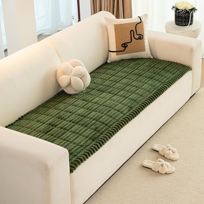 Christmas Faux Fur Plush Dog Couch Cover, 3D Stripe Fuzzy Sofa Covers, Non-Slip Fluffy Dog Bed Cover Pet Blanket, Washable Furniture Protector for Puppy Cat (Dark Green,35"x47") - Image 4