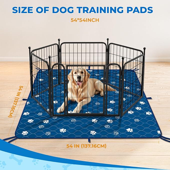 Fostanfly Washable Pee Pads for Dogs, Leak-Proof, 54"x54"-2 Pack, Blue | Ultra-Absorbent, Waterproof, Non-Slip, Large Reusable Pee Pads for Puppy Potty Training, Crate and Playpen with 8 Tie Straps - Image 2