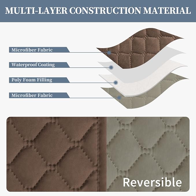 ISSUNTEX Double Protection 100% Waterproof Chair Sofa Covers for Living Room, Reversible Furniture Protector Sofa Cover for Dogs, Pets, Kids (Brown/Beige) - Image 4