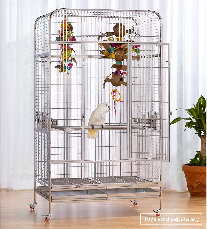 Prevue Pet Products Imperial Extra Large Stainless Bird Cage - Big Birdcage Ideal for Parrots, Cockatoos, Macaws, Included Perch and Cups, Durable Cage with Wheels - Gray, Extra Large - Image 5