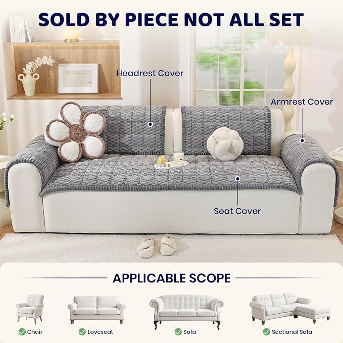 Royhom Couch Cover for Dogs Washable，Non Slip Sofa Protector for Pets | Durable & Easy Care, Soft Furniture Cover for Leather & Fabric Couches Against Claws, Spills & Fur, 20x24 Inch, Grey - Image 2