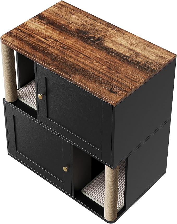 Garvee Cat Litter Box Enclosure Furniture for 2 Cats, Hidden Litter Box, Modern Double Layer Cats Washroom Furniture with 2 Scratch Mat and Cat Scratching Post, Side End Table for Living Room Hallway - Image 6