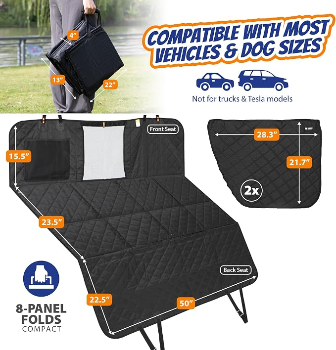 Panther Armor Dog Car Seat Cover, Hard Bottom Backseat Extender, Black | Waterproof bench seat protector with 2 door protectors. Foldable 8-panel dog hammock. Washable - Image 6