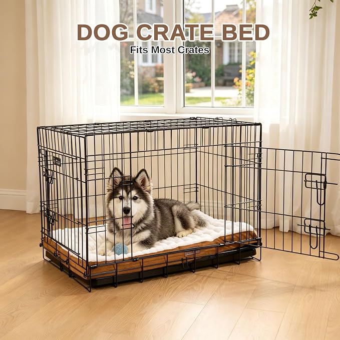 Orthopedic Dog Bed for Medium Dogs, Firm Egg Crate Foam, Non-Slip Bottom | Machine Washable Cover, Plush Faux Rabbit Fur Top, Pet Beds for Crate, Floor & Car, Up to 30 lbs,Brown,29"L x 18"W x 3"H - Image 6