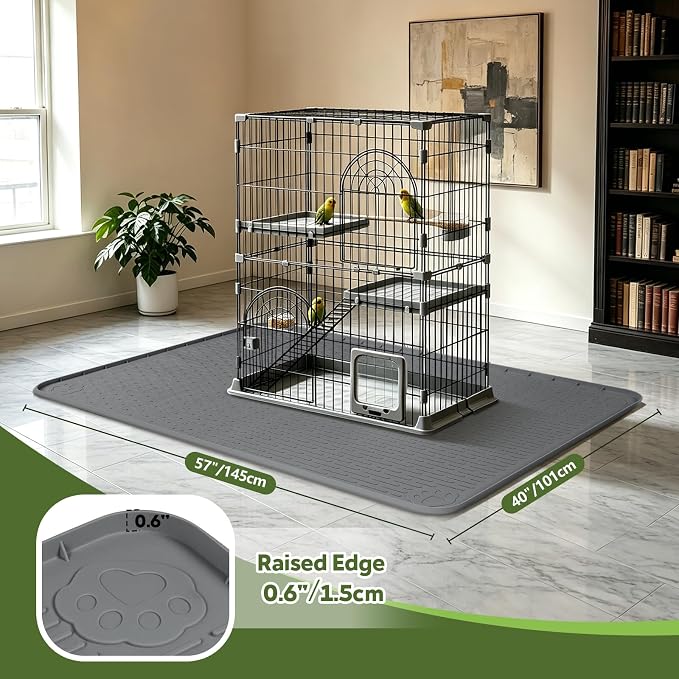 Silicone Bird Cage Mat 57" x 40" Under Crate Floor Protector, Dark Grey | Extra Large Waterproof Bird Cage Liner with Raised Edges, Non-Slip Under Crate Mat for Dog Cages, Kennels, Reptile Aquariums - Image 2
