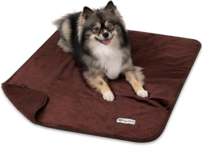 PETAMI Sherpa Fleece Waterproof CAT and Dog Blanket, Brown, Medium by PetAmi