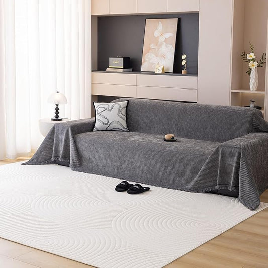 DREAMINGO Modern Minimalist Sofa Covers Washable Pet Furniture Protector Couch Cover for Dogs Cozy Chenille Couch Cover Blanket Stripe Textured Sectional Couch Slipcovers (X-Large, Dark Grey) by DREAMINGO