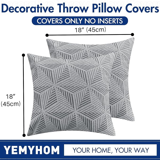 YEMYHOM Pack of 2 Throw Pillow Covers 18 x 18 Inch High Stretch Jacquard Pillowcase for Couch Sofa Living Room Home Decor, Light Gray - Image 7