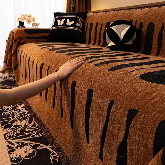 ROOMLIFE Dark Brown Couch Cover 3 Cushion Sofa, Washable Non Slip Furniture Sofa Protector Cover, Soft Chenille Sofa Slipcovers Sectional L Shape Dogs Couch Cover Throw Blanket with Tassels71''X150'' by ROOMLIFE